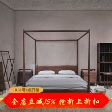 新中式 黑胡桃架子床实木双人现代简约四柱床主卧轻奢民宿客栈拔步