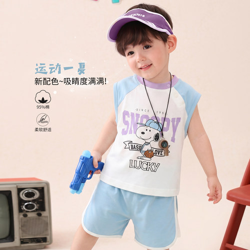 小O爸男婴童 宝宝夏季套装2026新款卡通上衣短裤薄款婴儿背心