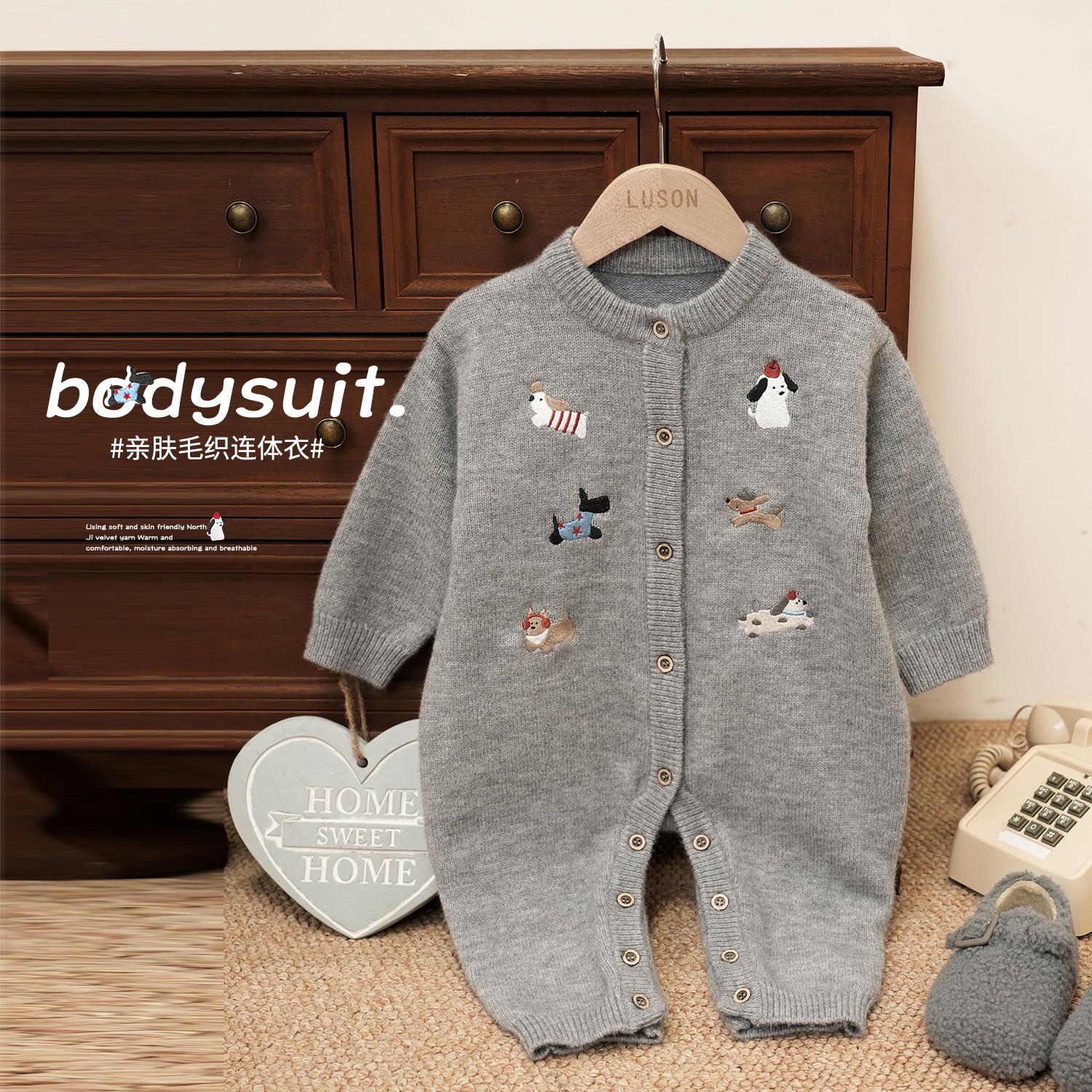 小O爸男婴童 男宝宝秋冬长袖哈衣针织毛衣爬服保暖可爱婴儿连体衣