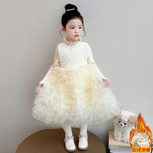 女童连衣裙冬季加绒加厚蛋糕裙裙子女宝冬装洋气高级感公主裙套装