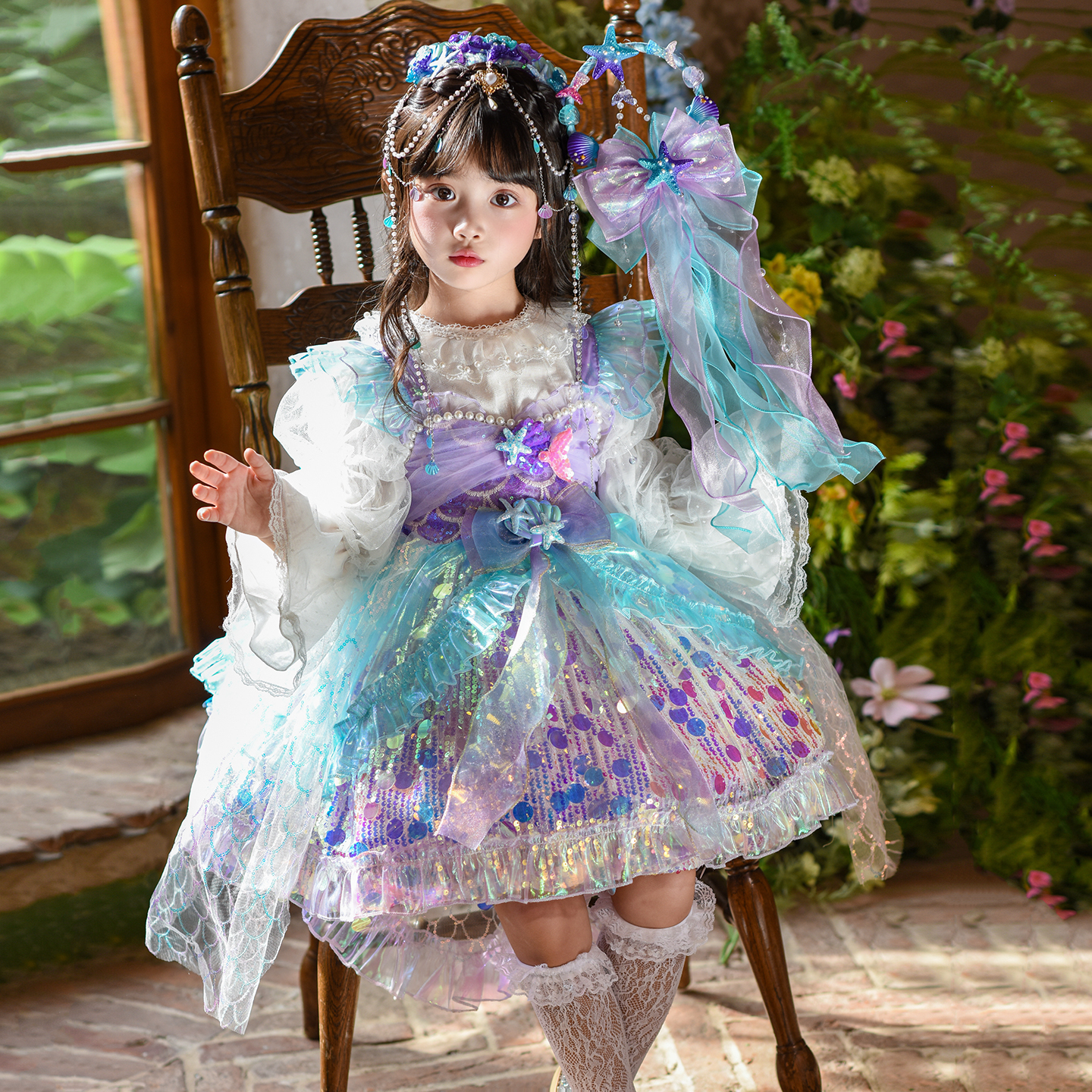 女童亮片美人鱼连衣裙公主裙