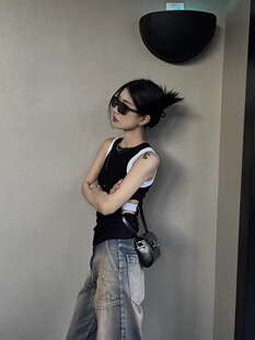 背心 百搭修身 FAITING 小众设计感镂空打底拼色上衣内搭吊带基础款