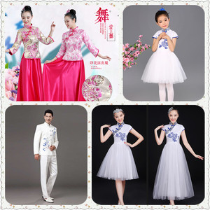 成人青花瓷大合唱演出服古筝二胡表演服民乐演奏服装长裙短裙男女
