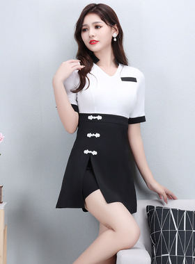 美容院技师工作服养生会所工衣连衣裙女高端足疗技师服足浴服批发