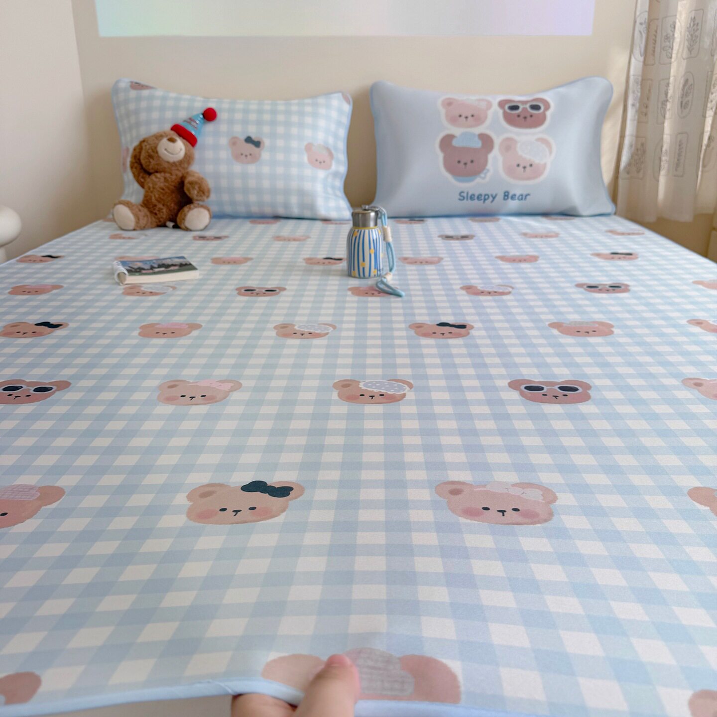可爱水光冰丝凉席床睡垫四件套可水洗可折叠学生宿舍冰丝席夏被