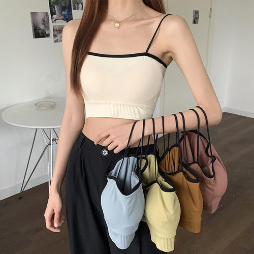 复古撞色一字围美背裹胸外穿修身显瘦聚拢打底短款内衣少女小吊带