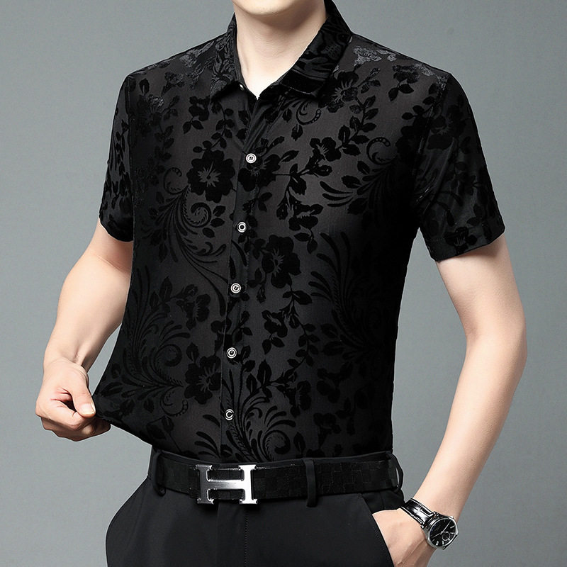 2025夏季款男士拉丁舞练功服摩登舞蹈服交谊舞比赛半袖衬衫男上衣