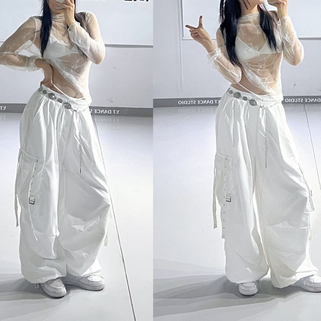 美式嘻哈hiphop工装裤男女跳舞春秋高街设计感多口袋阔腿拖地裤子