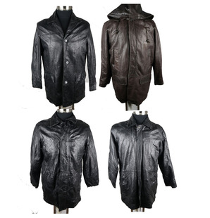 瑕疵古着二手牛羊皮男真皮皮衣 中长款秋冬加绒厚皮衣外套爸爸装