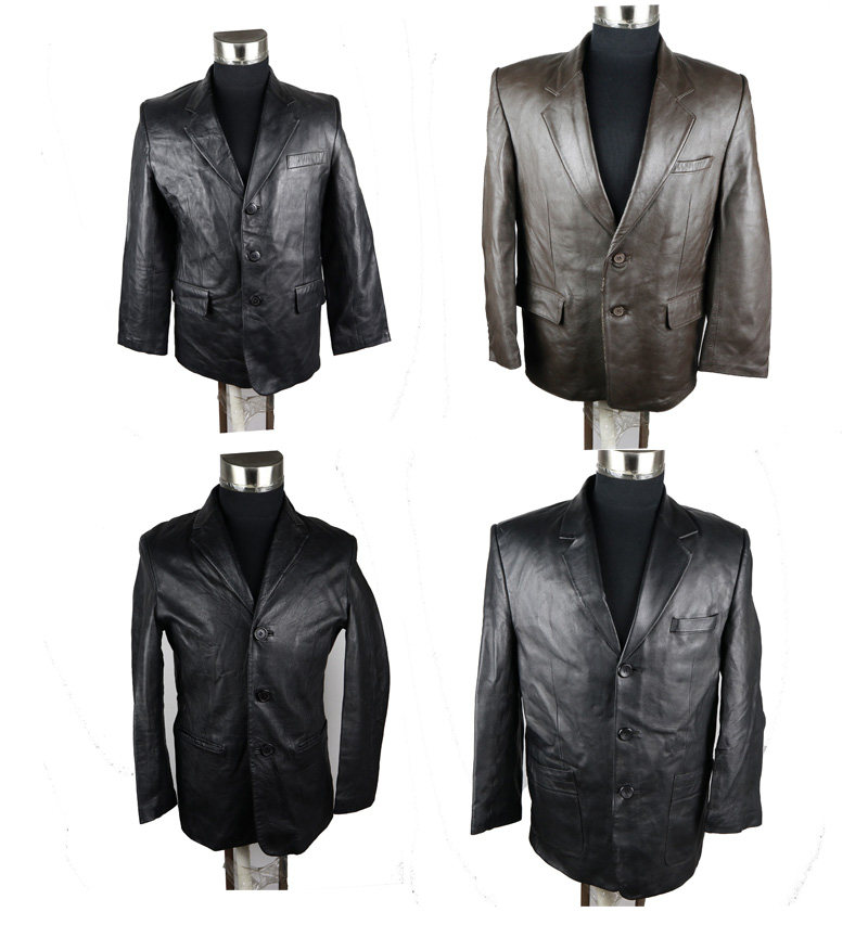 男士真皮皮衣皮牛羊皮西服外套西装领修身绵羊皮休闲冬中年二手