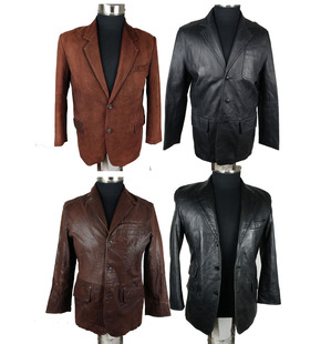 男士真皮皮衣皮牛羊皮西服外套西装领修身绵羊皮休闲冬中年二手