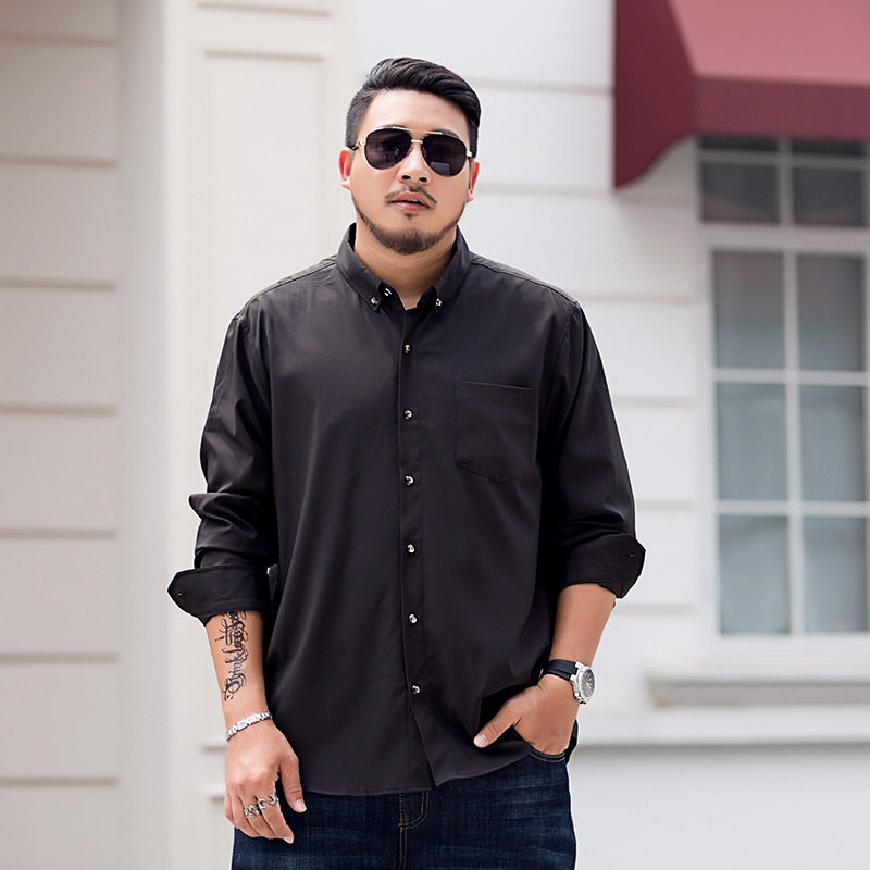 Large-sized long-sleeved shirt for men with a pointed collar, loose, business and professional formal cardigan. Overweight men add weight and size thumbnail 7
