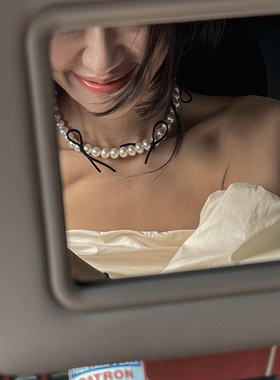 韩国ins博主同款甜酷风丝带蝴蝶结爱心珍珠项链女小众串珠锁骨链