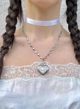 自制ins 甜妹桃心链 钛钢爱心链条吊坠项链 雕花复古宫廷洛丽塔