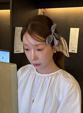 韩国欧尼同款光泽感纱纱灰色蝴蝶结发夹 侧边夹发卡女刘海夹发饰