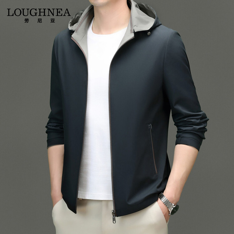 LOUGHNEA高级感双面穿休闲夹克外套男春秋款可脱卸帽免烫时尚上衣