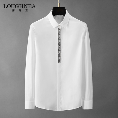 LOUGHNEA高级感刺绣F链条修身长袖衬衫男春秋季休闲百搭潮牌衬衣
