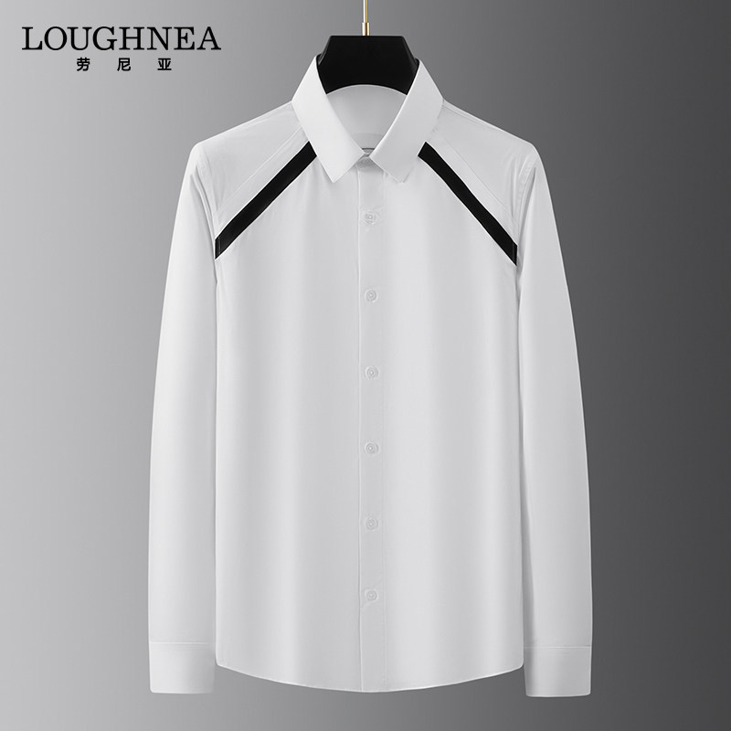 LOUGHNEA品牌黑白拼接长袖衬衫男2026春秋潮牌帅气百搭时尚衬衣