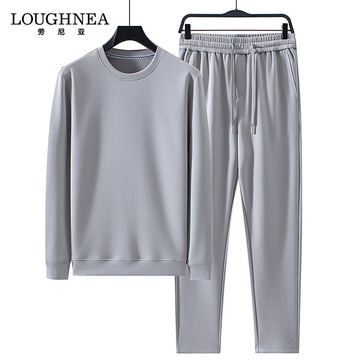 LOUGHNEA高端中年户外灰色运动套装男2026春秋休闲宽松卫衣两件套