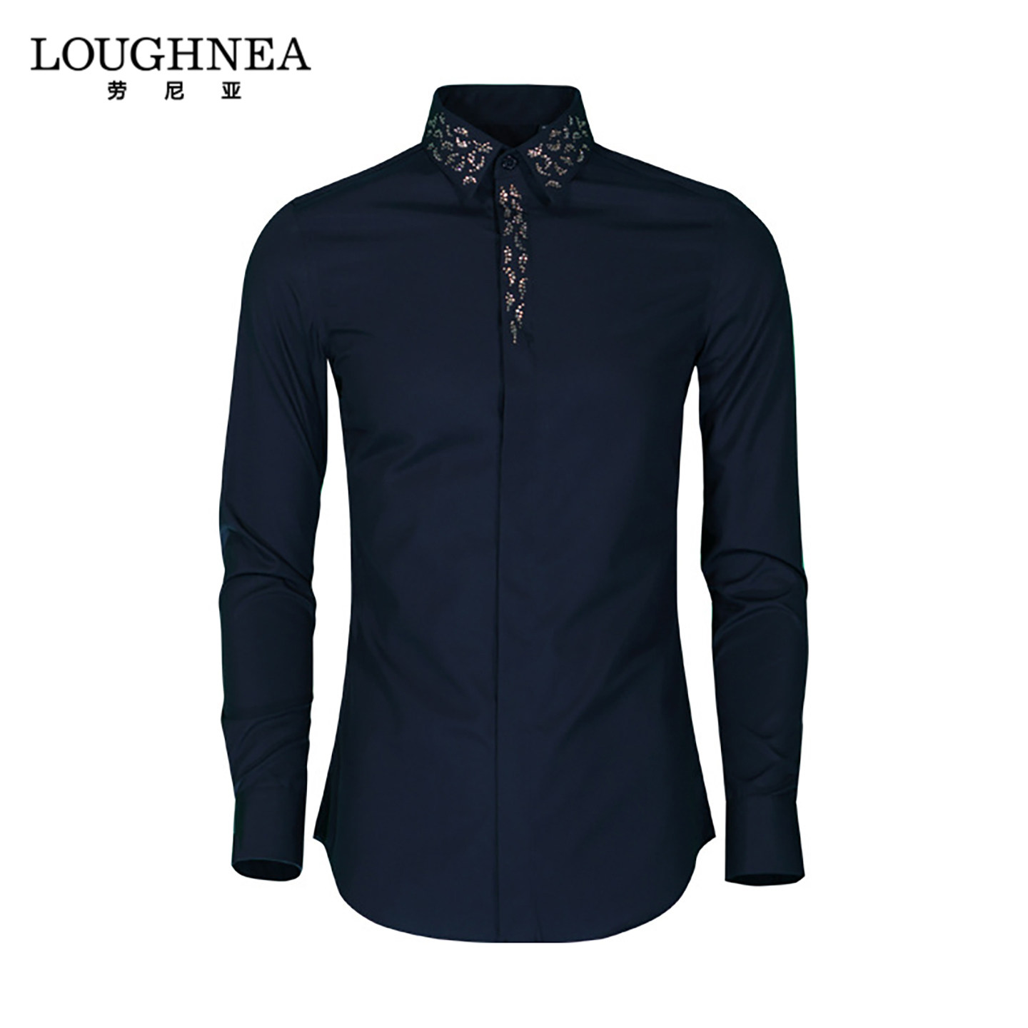 LOUGHNEA高级感烫钻黑色衬衫长袖男2026新款春秋中年时尚修身衬衫