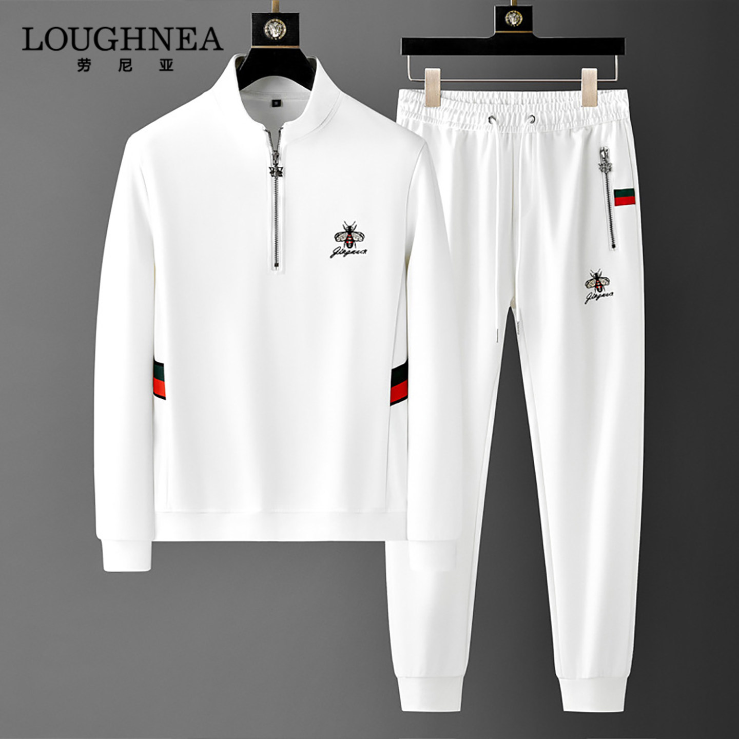 LOUGHNEA欧洲站小蜜蜂刺绣运动套装男士春秋半拉链卫衣休闲两件套