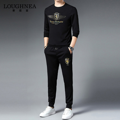 LOUGHNEA轻奢烫钻徽标休闲运动套装男春秋新款免烫弹力跑步两件套