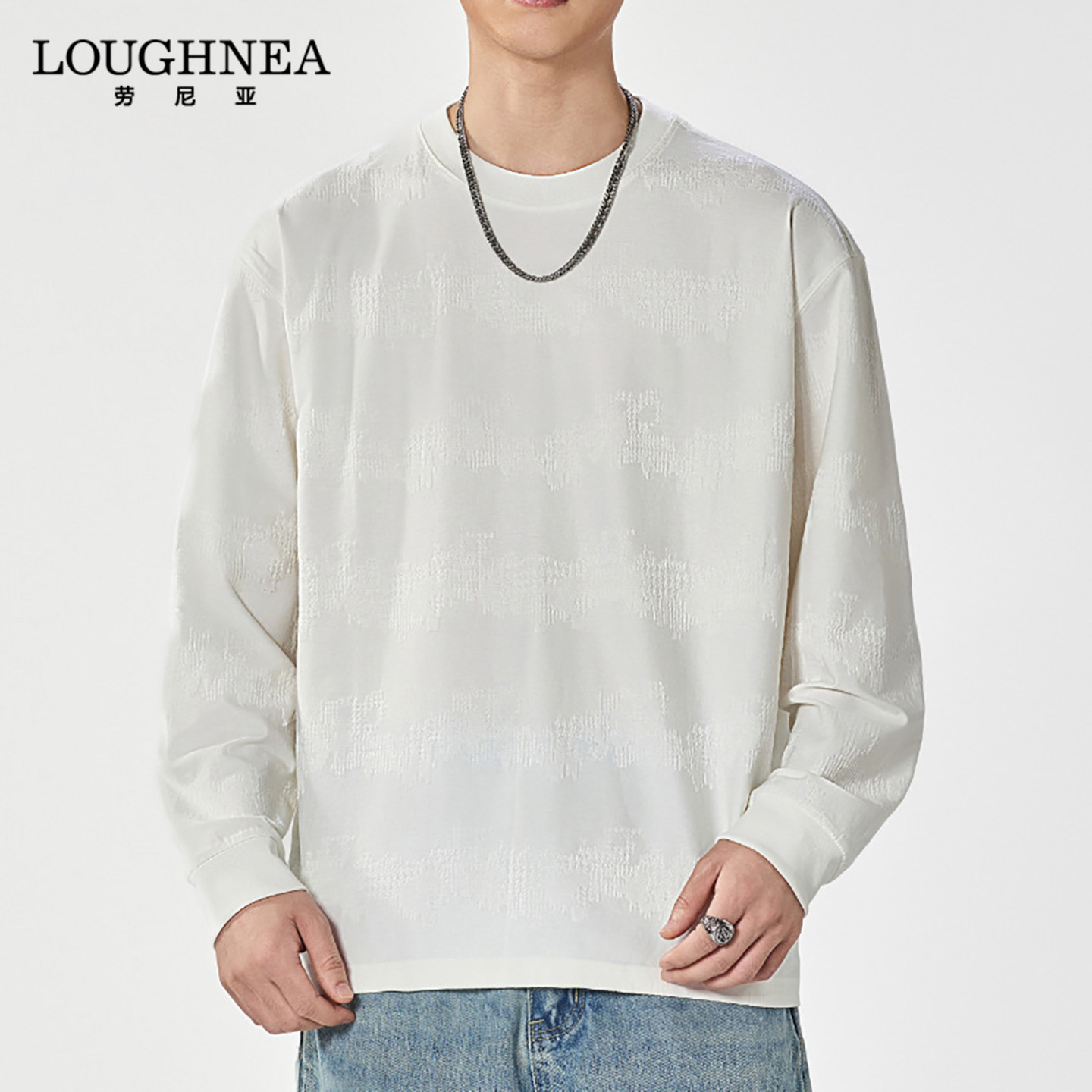 LOUGHNEA潮牌美式慵懒风长袖T恤男圆领春秋新款中年宽松运动体恤
