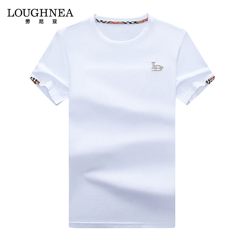 LOUGHNEA轻奢白色字母刺绣短袖T恤男夏季新款时尚潮牌丝光棉上衣
