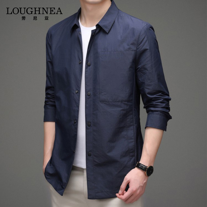 LOUGHNEA高档薄款休闲夹克外套男春夏新款防晒上衣商务翻领茄克衫