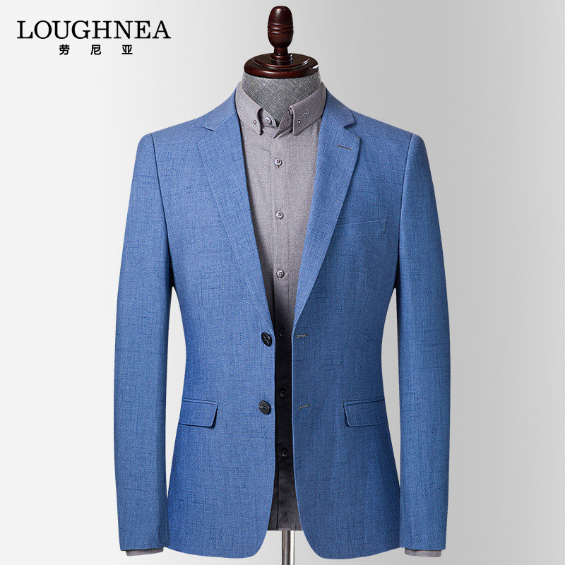LOUGHNEA高级感蓝色休闲西服男免烫春秋薄款修身韩版小西装外套潮