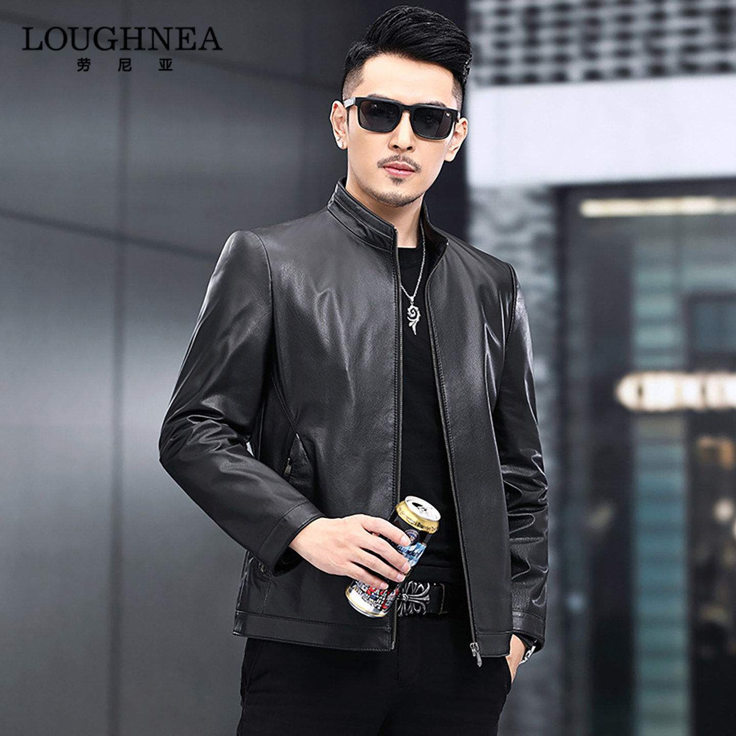 LOUGHNEA轻奢黑色立领皮衣外套男头层牛皮2026新款春秋这边皮夹克