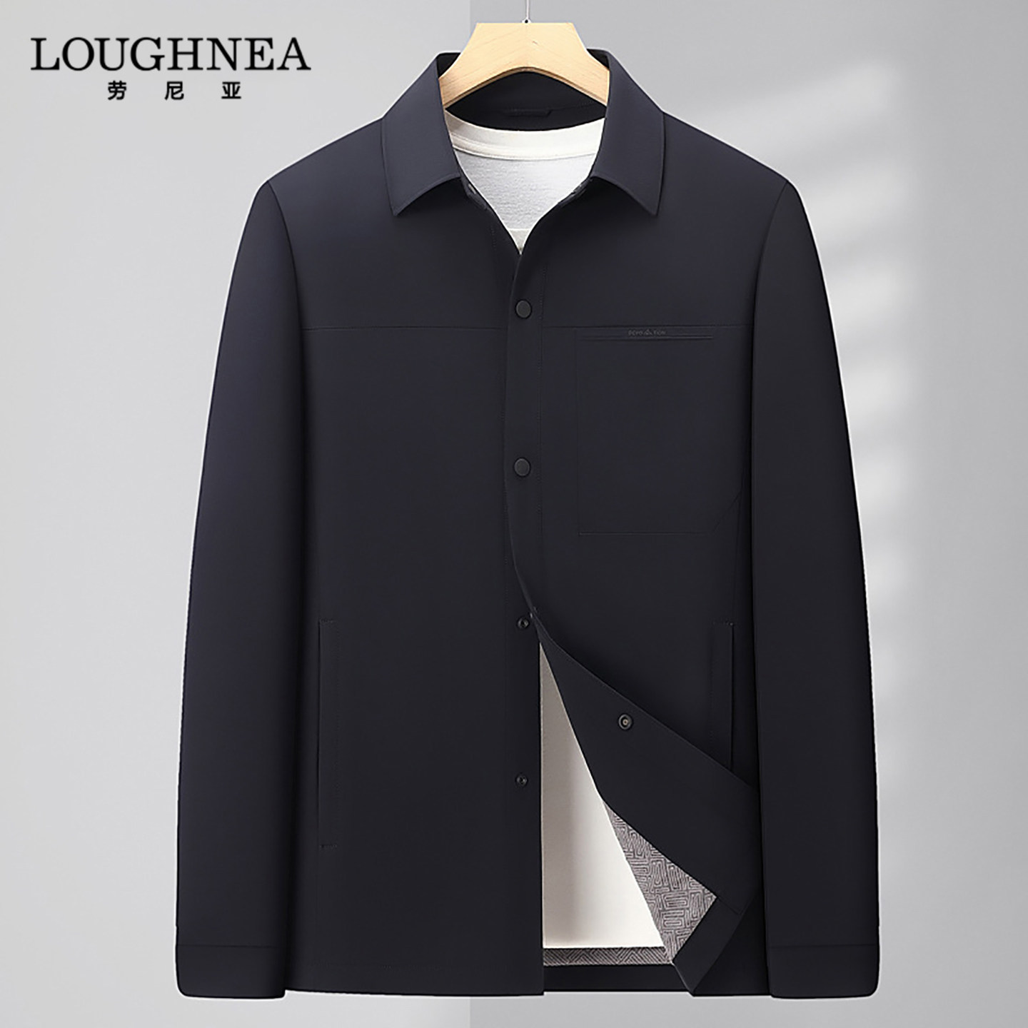 LOUGHNEA高端中年行政外套男商务休闲翻领2026新款春秋免烫夹克衫