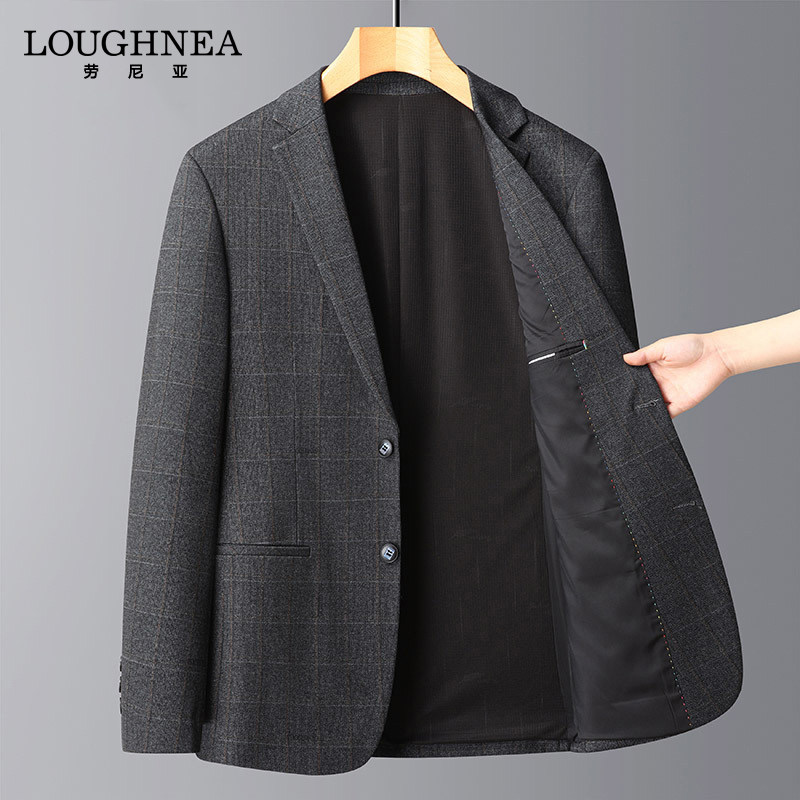 LOUGHNEA高档商务格子西装外套男秋冬新款弹力免烫时尚休闲小西装