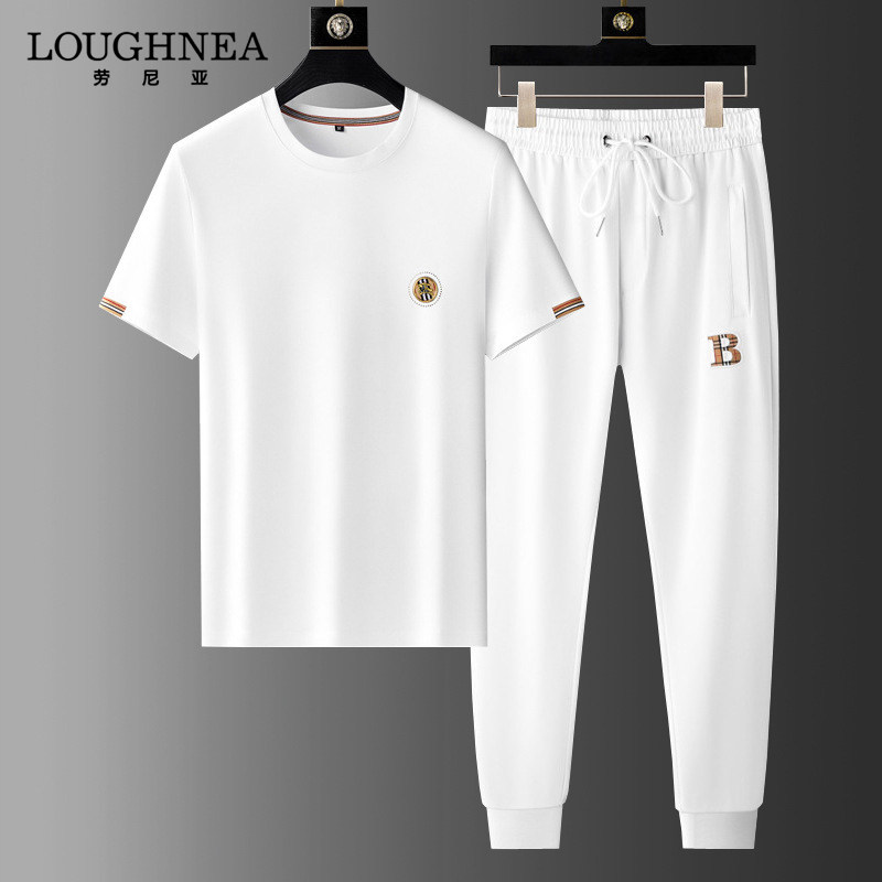 LOUGHNEA品牌烫钻跑步运动套装男夏季新款短袖圆领体恤休闲两件套