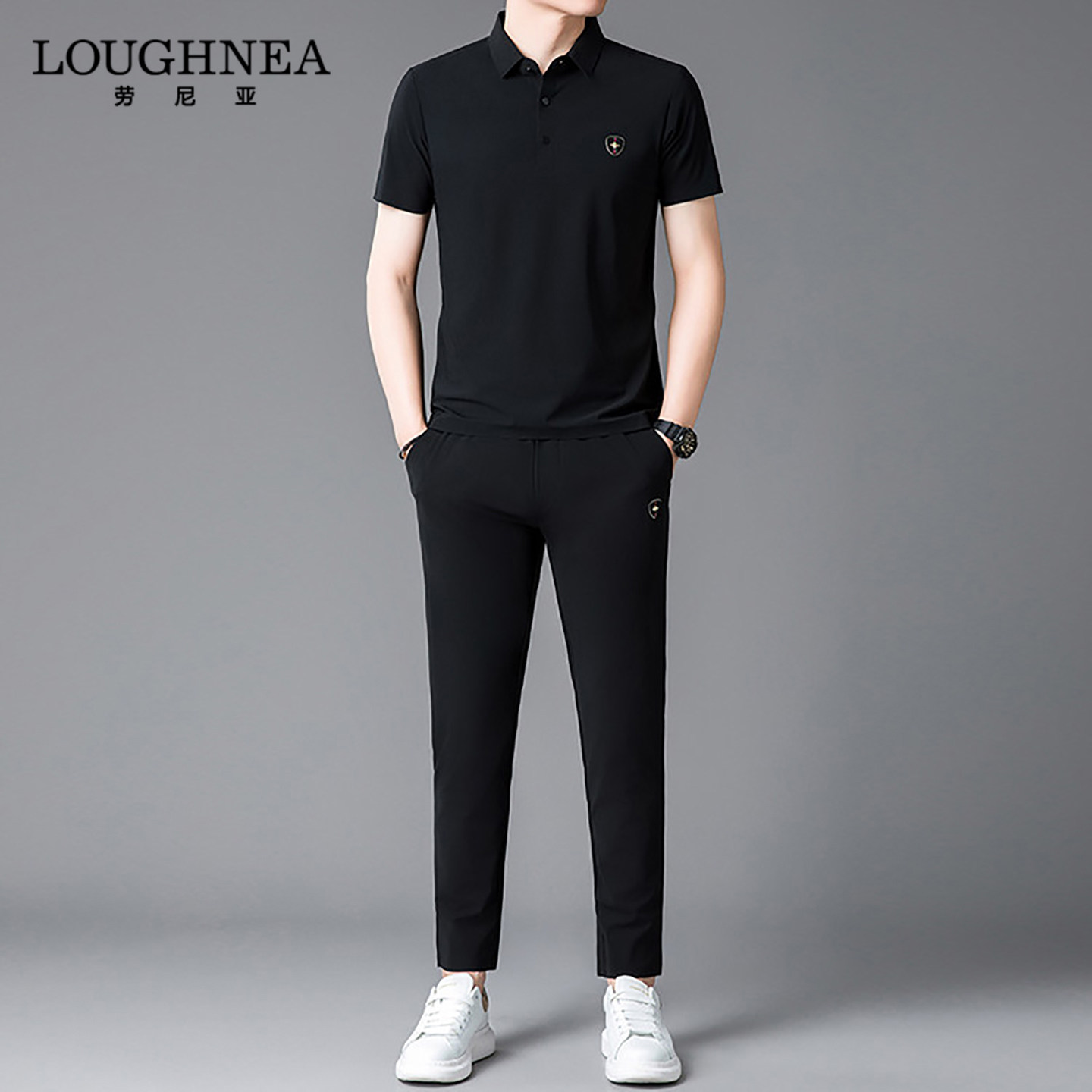 LOUGHNEA轻奢短袖POLO衫中年运动套装男士夏季薄款时尚商务两件套