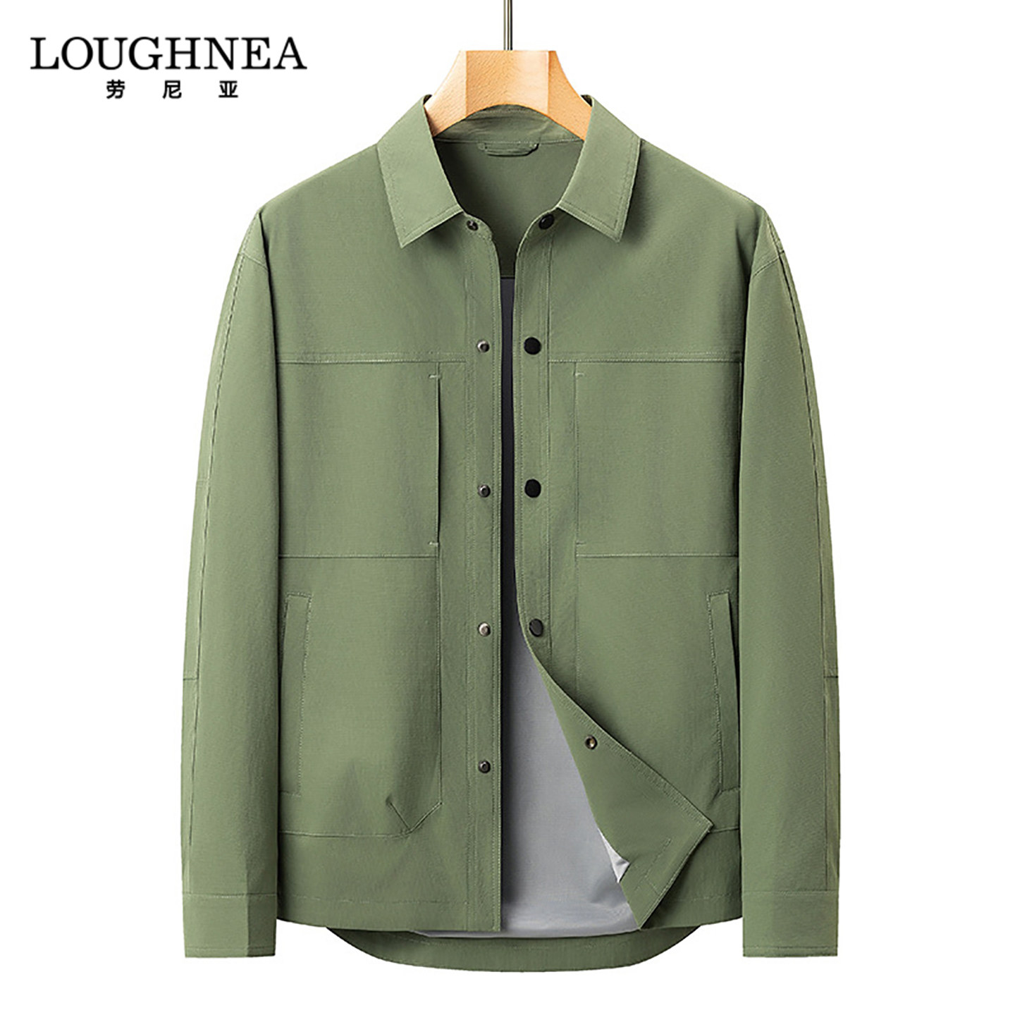 LOUGHNEA高端抗皱牛奶丝工装夹克男外套春秋新款商务纽扣翻领茄克
