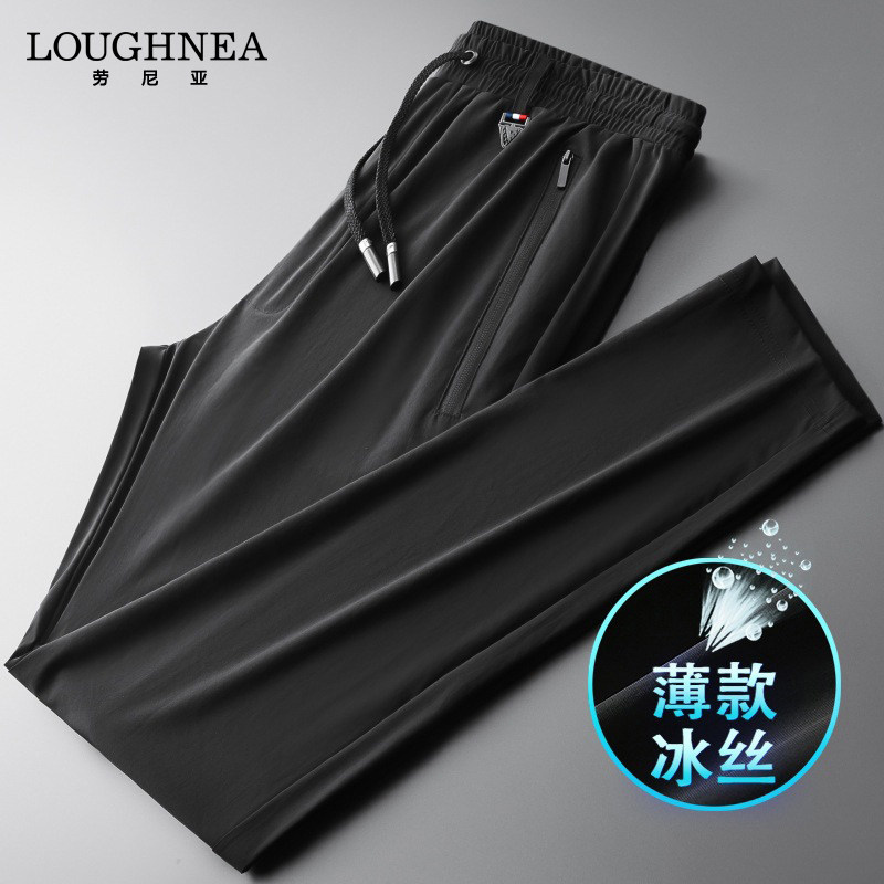 LOUGHNEA轻奢速干黑色冰丝休闲裤男夏季中青年抗皱透气直筒九分裤