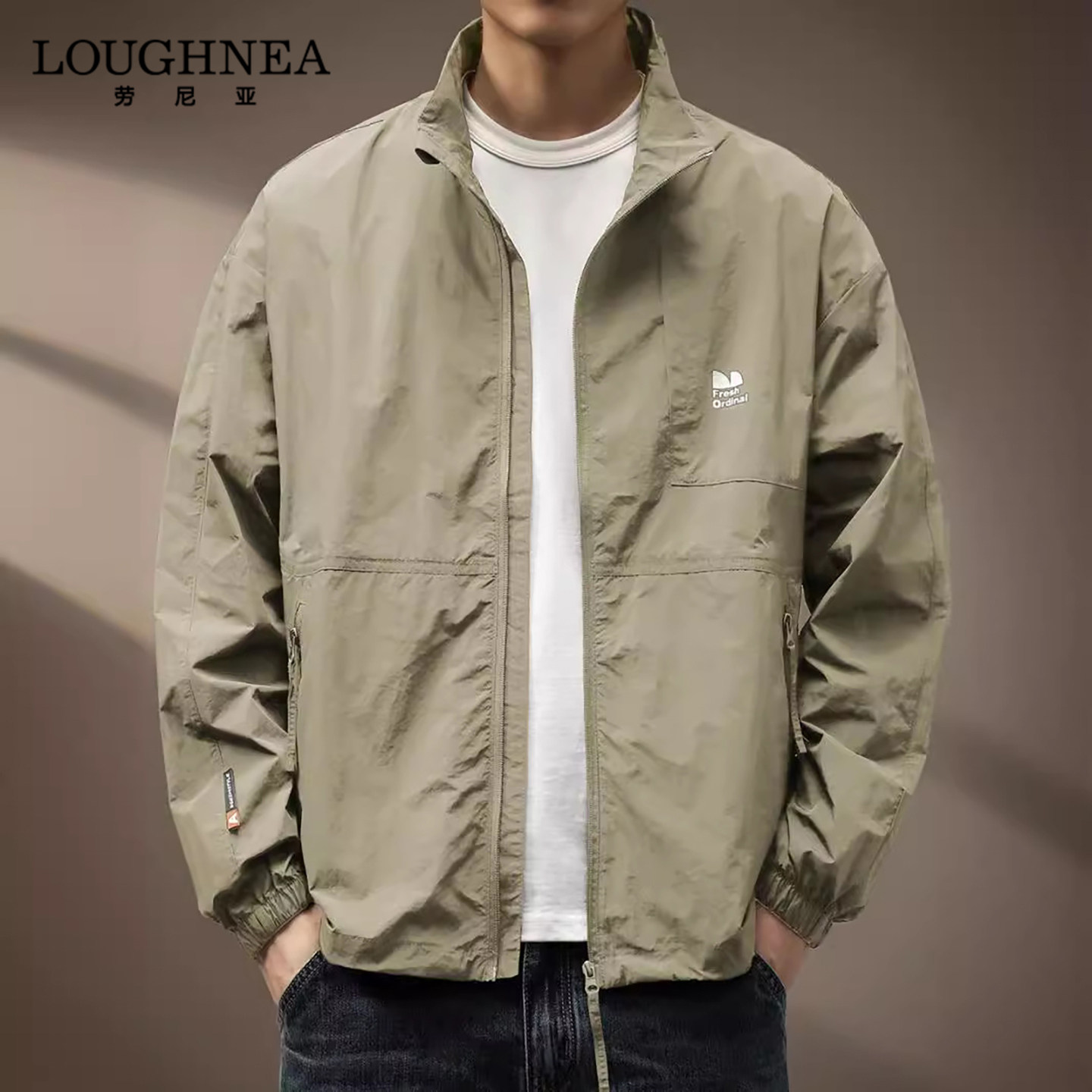 LOUGHNEA轻奢冰丝凉感防晒衣男士短款夏季美式潮牌户外钓鱼防晒服