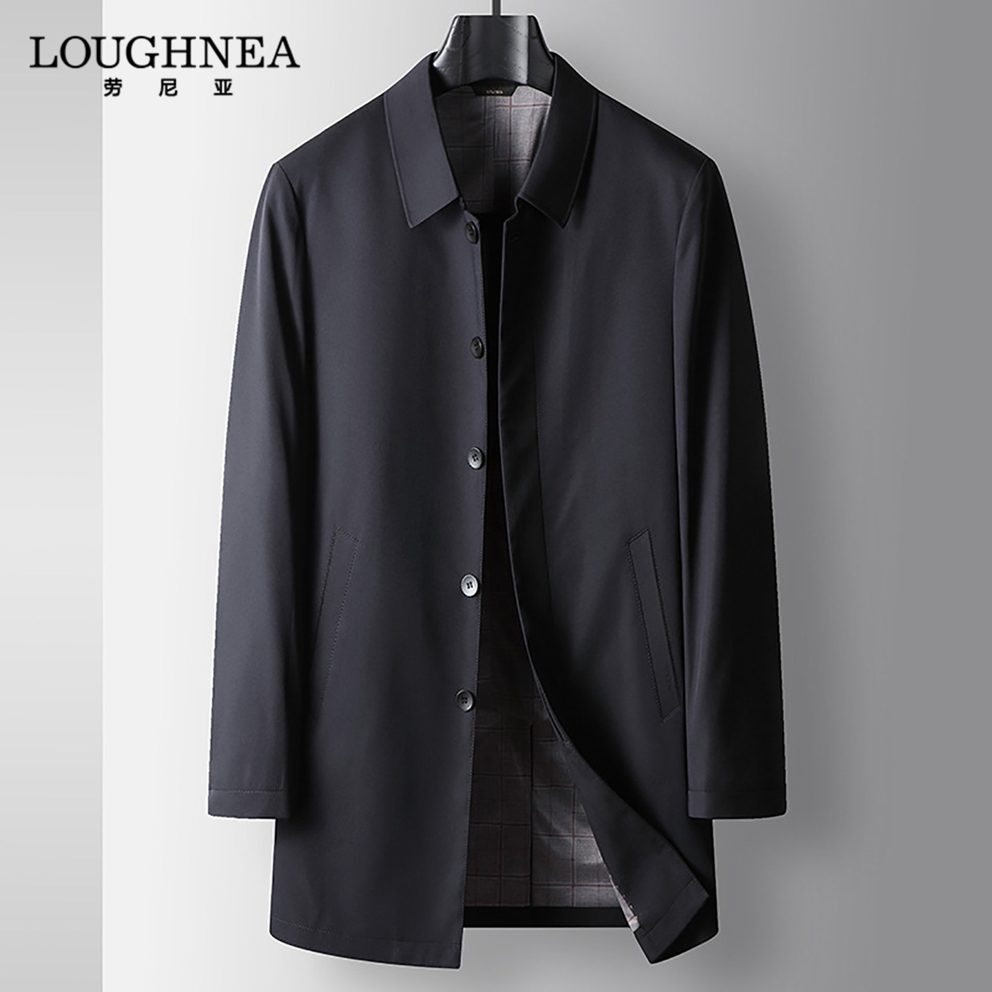 LOUGHNEA高端中年行政风衣男士中长版春秋商务休闲免熨烫易打理外