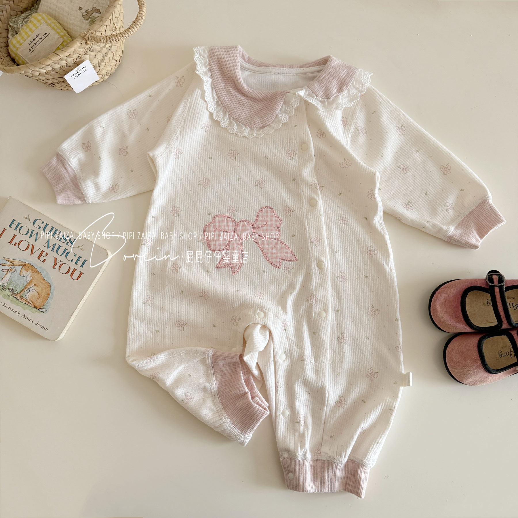 ins女童春秋连体衣洋气女宝宝娃娃领哈衣爬服小月龄超萌外出服韩