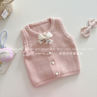 春秋小月龄婴儿马甲宝宝开衫 卡通外穿针织小背心儿童马夹坎肩薄款