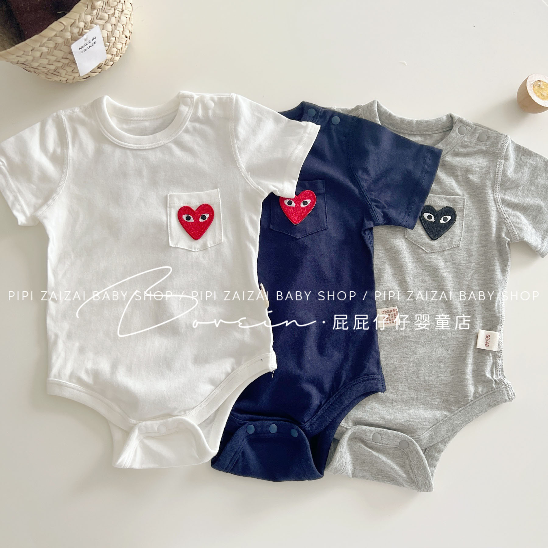 爱心桃心肩扣三角包屁爬服哈衣