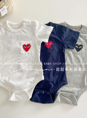 爱心桃心肩扣三角包屁爬服哈衣