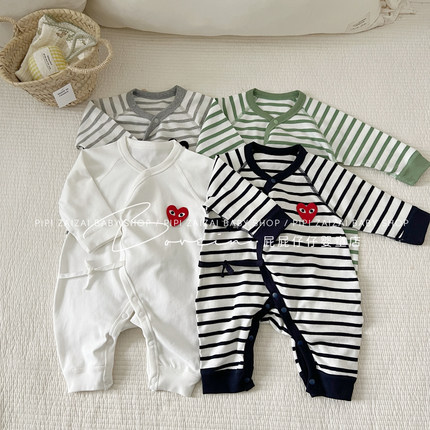 婴儿连体衣春夏季棉新生儿衣服0-6月初生宝宝哈衣爬服春装蝴蝶衣