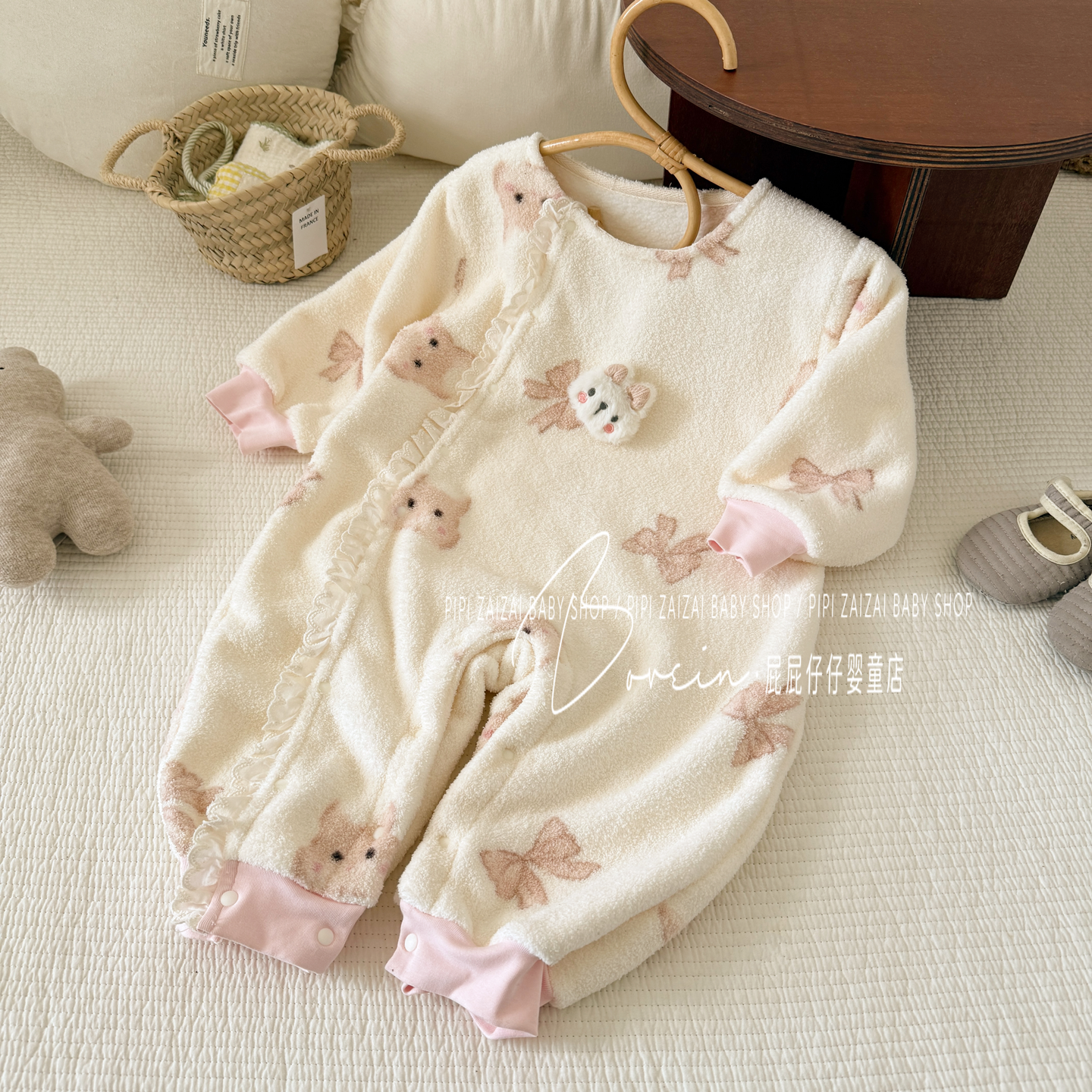 宝宝韩系加绒连体衣外出家居服