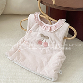 秋冬婴儿马甲女童夹棉外搭洋气宝宝两色刺绣樱桃轻薄棉背心坎肩