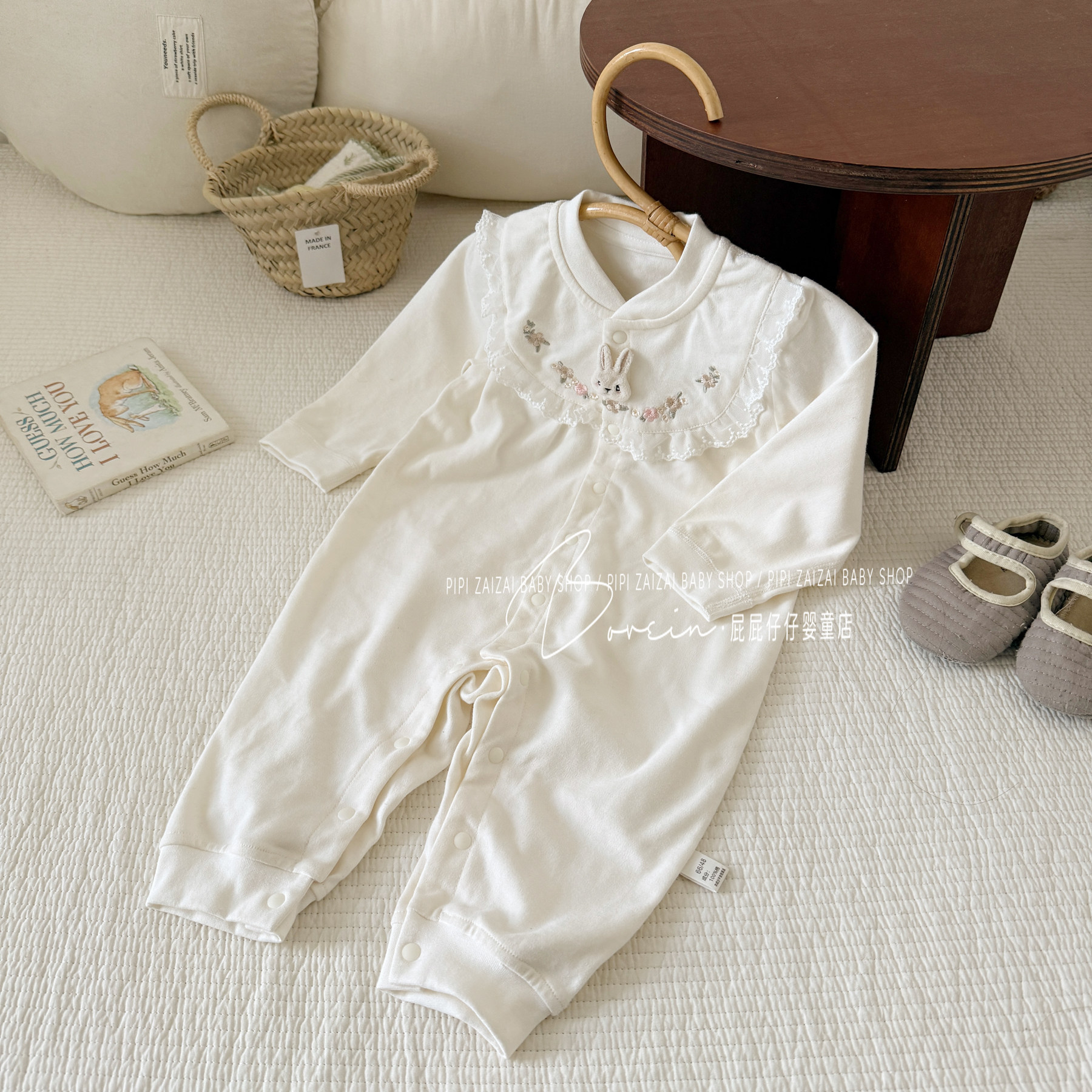 新生婴儿超萌衣服连体衣春秋款无骨哈衣女宝宝甜美花边暗扣爬服韩