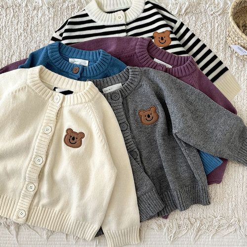 小熊卡通粗毛线春秋可爱毛衣开衫