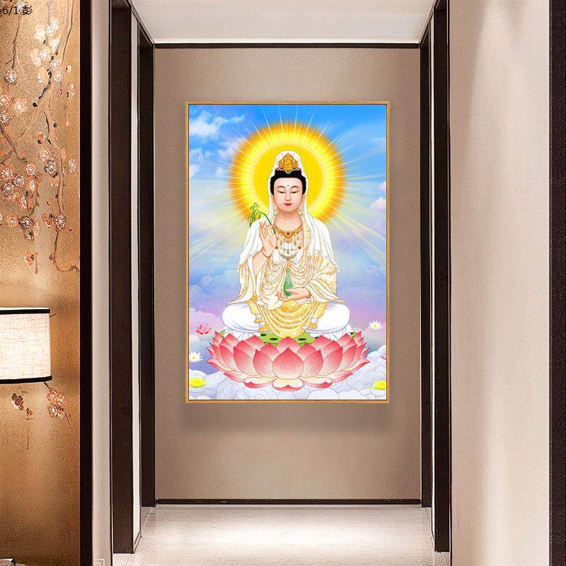 满钻2021新款十字绣观音佛像佛客厅玄关钻石画坐莲送子菩萨钻石绣