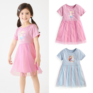 日系童装夏季新款女童纯棉短袖连衣裙宝宝薄款网纱公主裙女童裙子